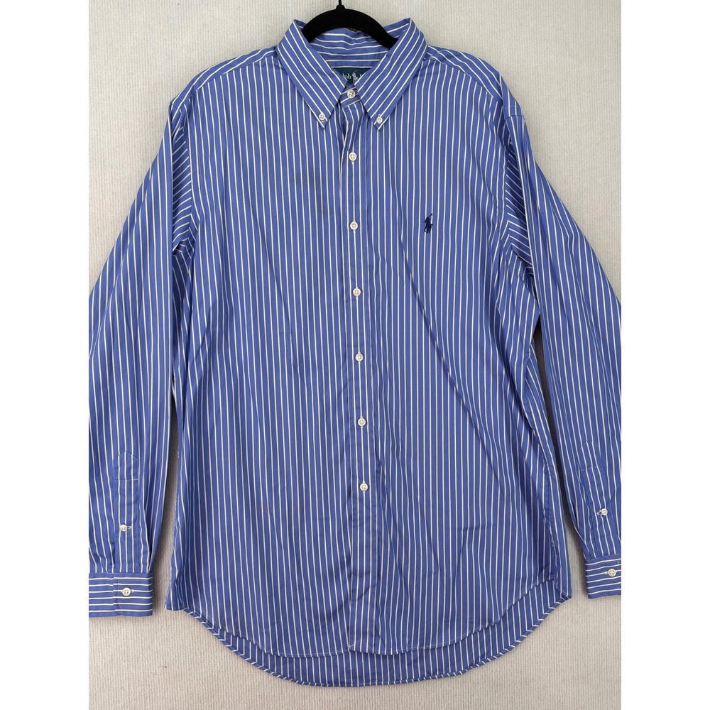 Ralph Lauren Men's L Classic Fit Blue White Stripe Button Down Dress Shirt